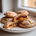 Close-up of amazing apple pie cookies, one broken open revealing warm, gooey apple filling.