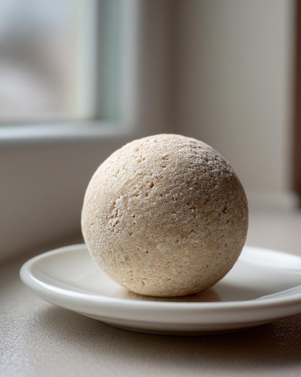 A sphere of homemade marzipan recipe dough resting on a small white saucer.