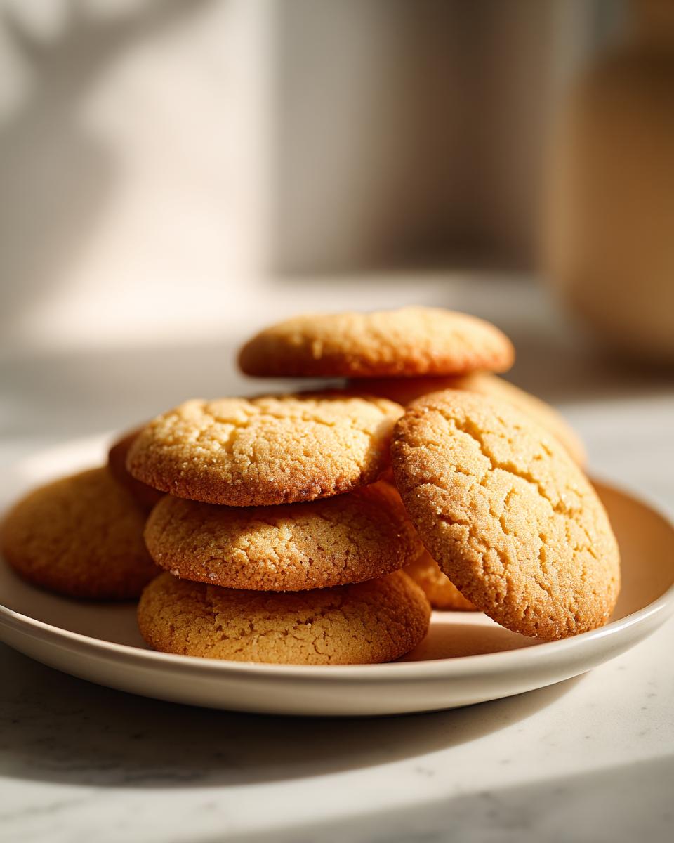 A stack of freshly baked, golden brown butter cookie treats piled on a small plate.