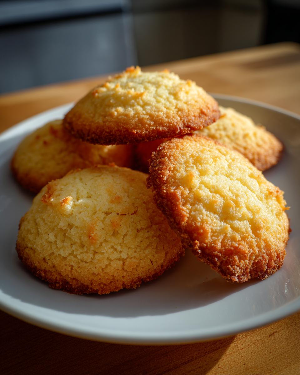 A small stack of golden brown, textured butter cookie treats resting on a light gray plate.
