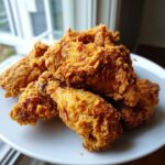 A close-up of several golden-brown, crispy fried chicken wings piled high on a white plate.