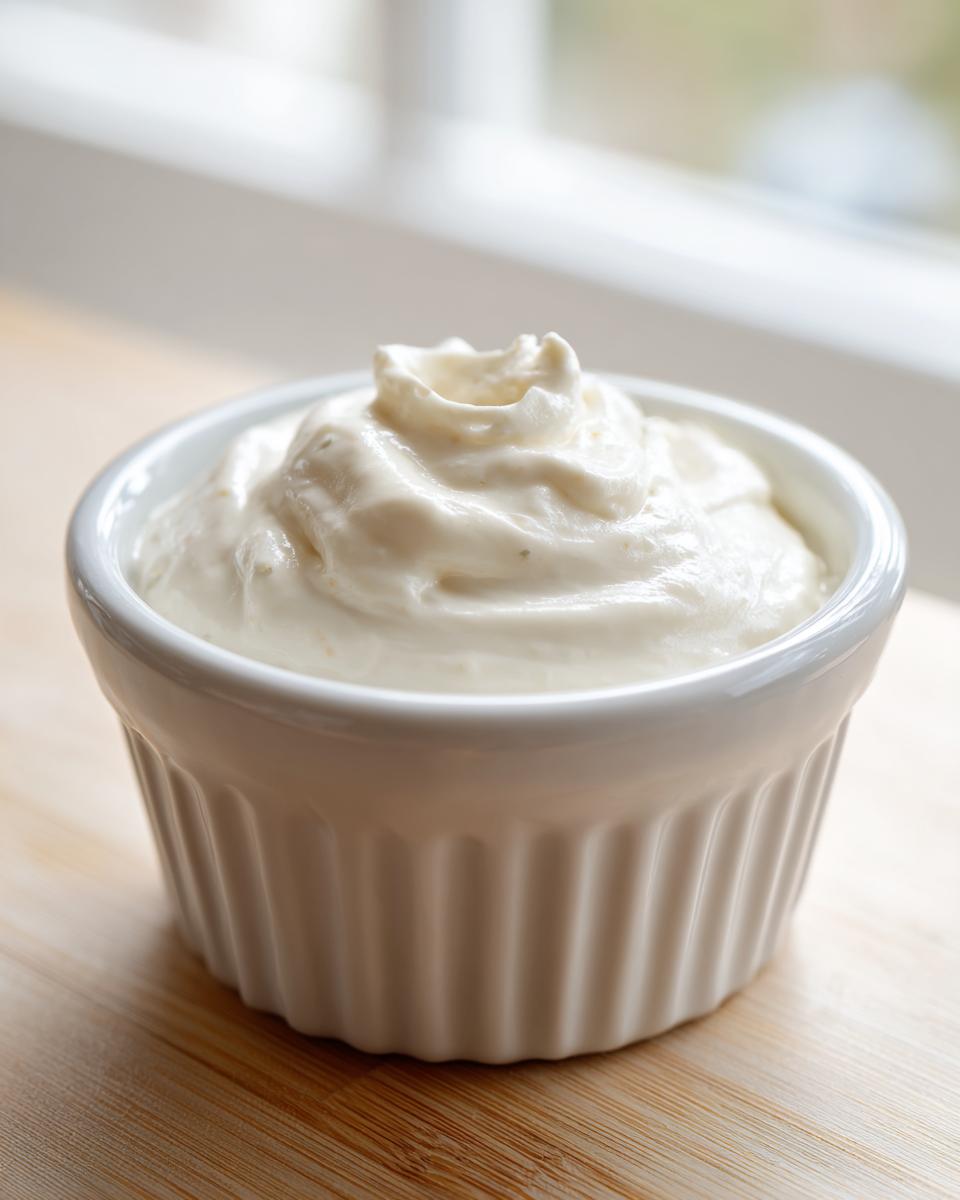 A close-up of creamy homemade horseradish sauce served in a white, fluted ramekin.