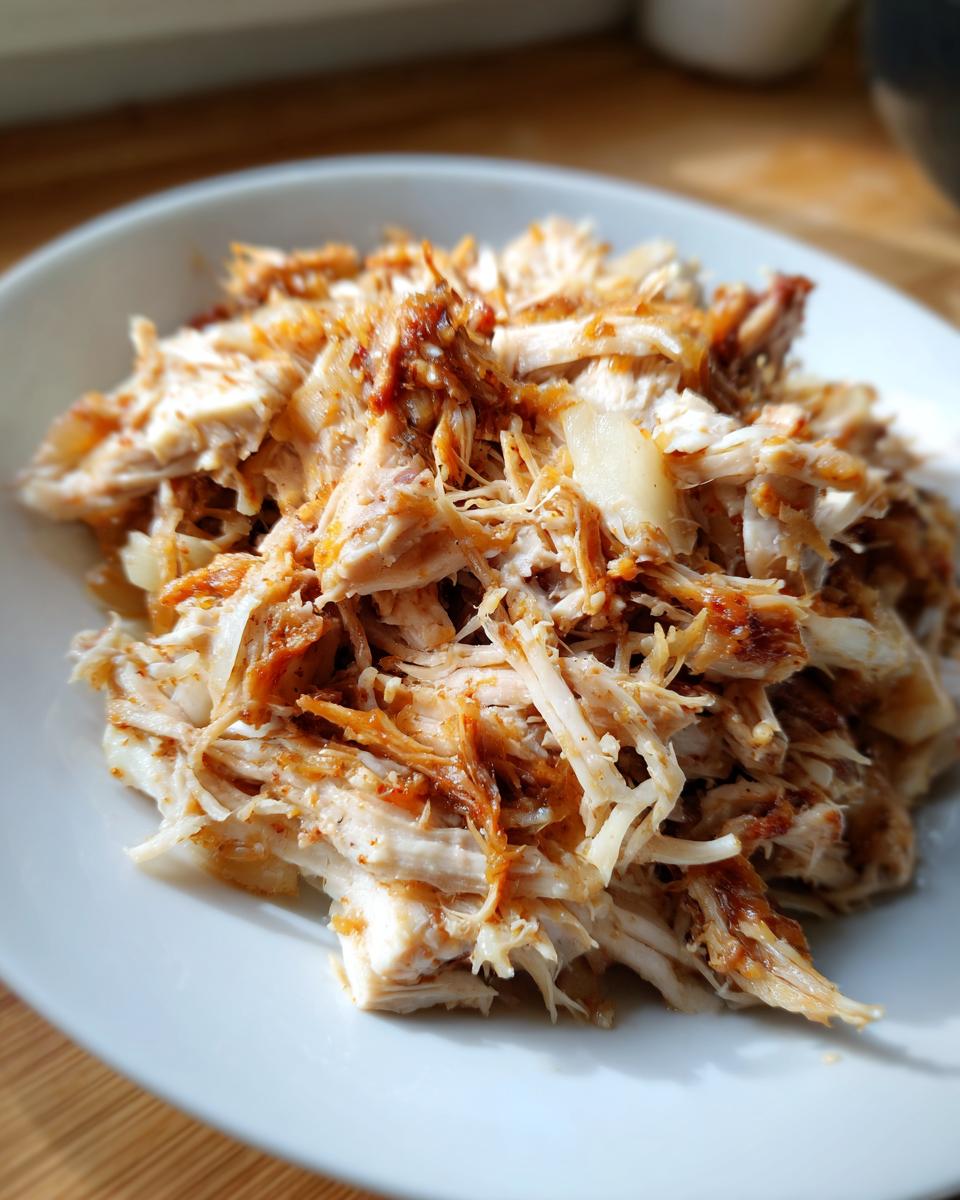 Close-up of tender, shredded pork mixed with spices, ready for pork and sauerkraut.