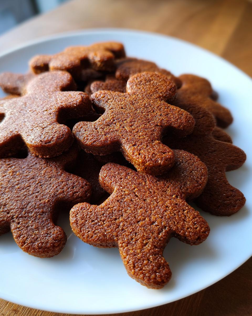 A close-up stack of freshly baked, soft gingerbread cookies shaped like people on a white plate.