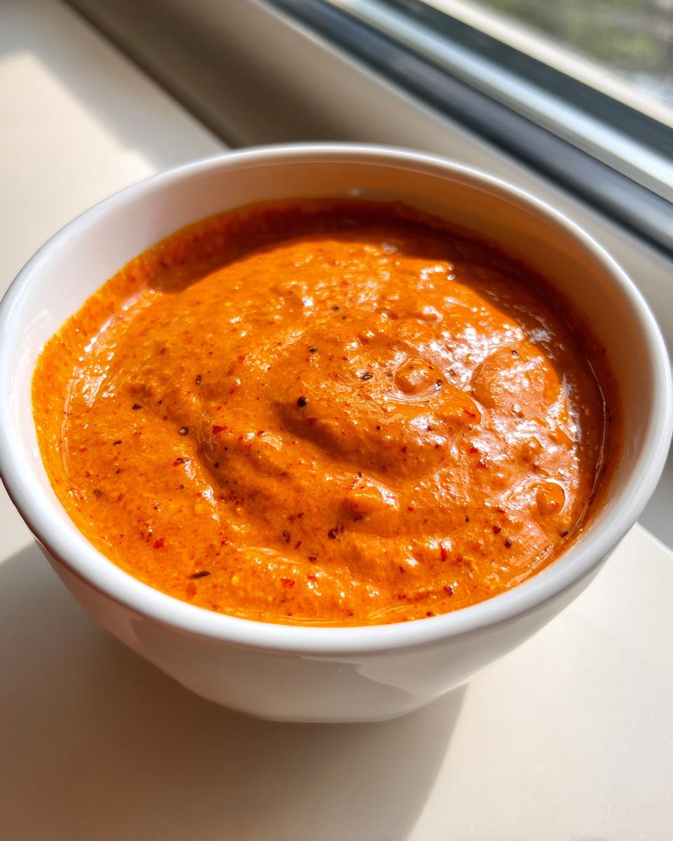 Close-up of vibrant orange chili cheese dip with visible spice flecks in a white bowl.